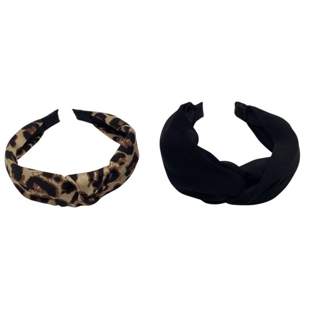 Women's‎ Knotted Headband Set Black & Leopard Print Fashion